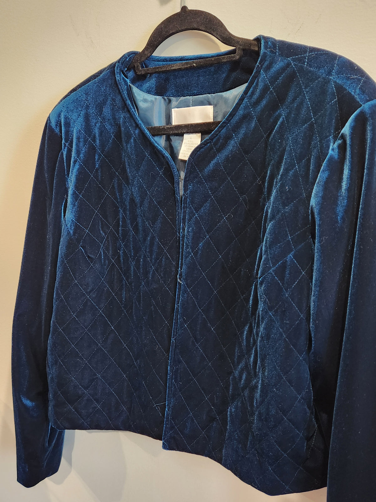 Susan Graver Style Midnight Blue Quilted Velvet Jacket | Size L