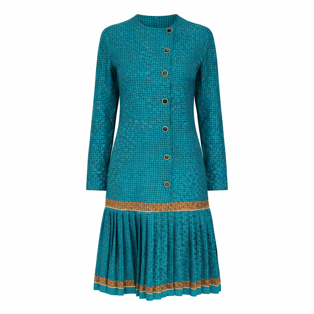 Julie Francis Silk Jacquard Pleated Dress Size 8