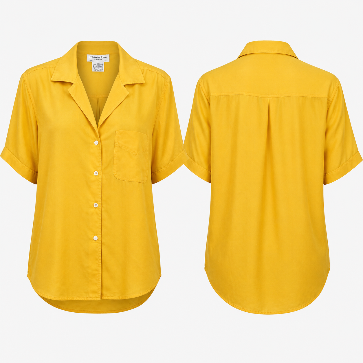 Vintage Christian Dior Chemises Yellow Blouse – 90s Oversized Silk Feel Minimalist Button Up