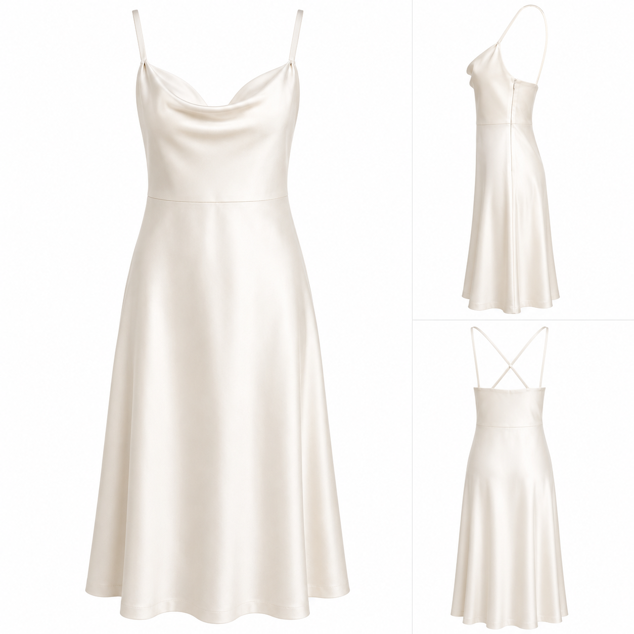 J.Crew Holiday 2009 Ivory Satin Cowl Neck Midi Slip Dress | Cross-Back Straps | Size 12