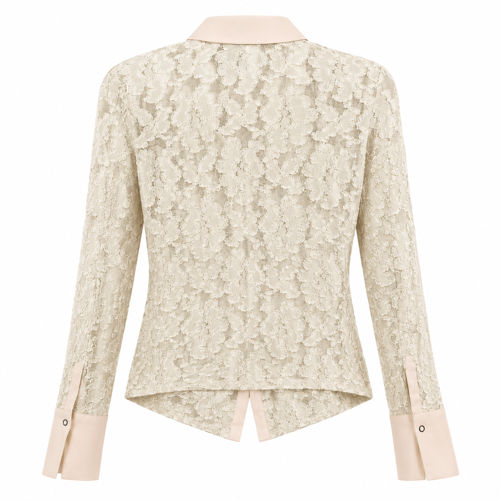 I.N.C. Cream Floral Lace Button-Up Blouse with Satin Collar | Y2K Romantic