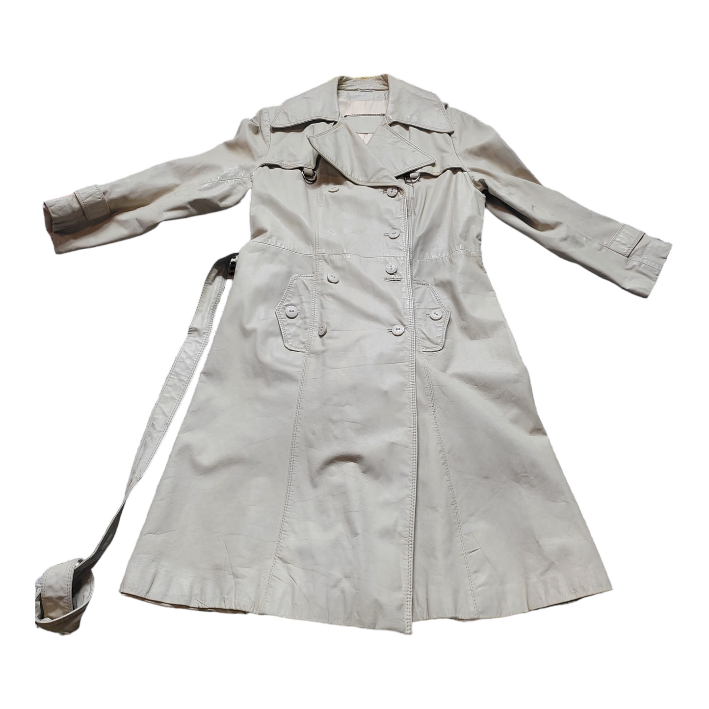 70s Vintage Leather Trenchcoats Bone Belted Leather Trench Coat Size M