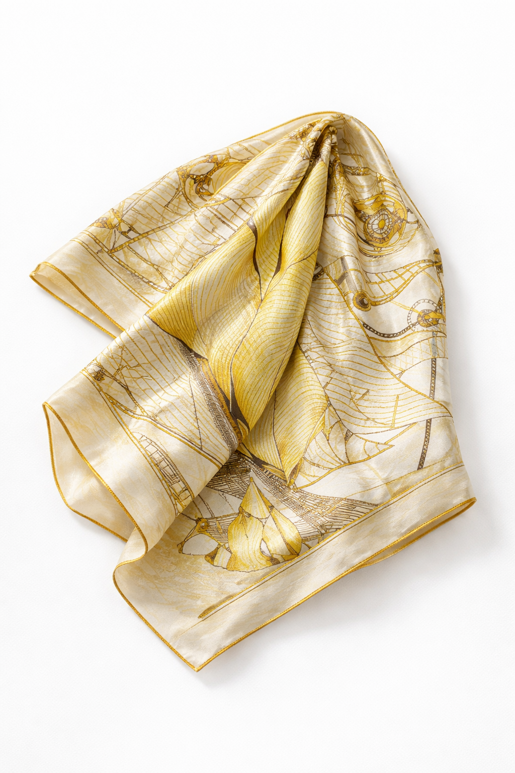 Hermès “Tuiga” Silk Scarf – Gold & Ivory Nautical Print Vintage Hermès “Tuiga” Silk Scarf by Dominik A. Jarlegant