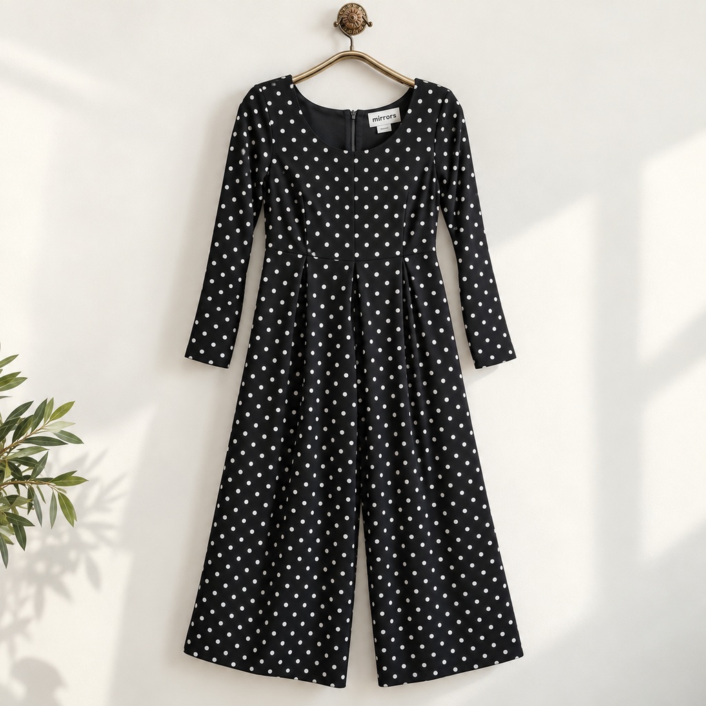 Vintage Long Sleeve Polka Dot Jumpsuit