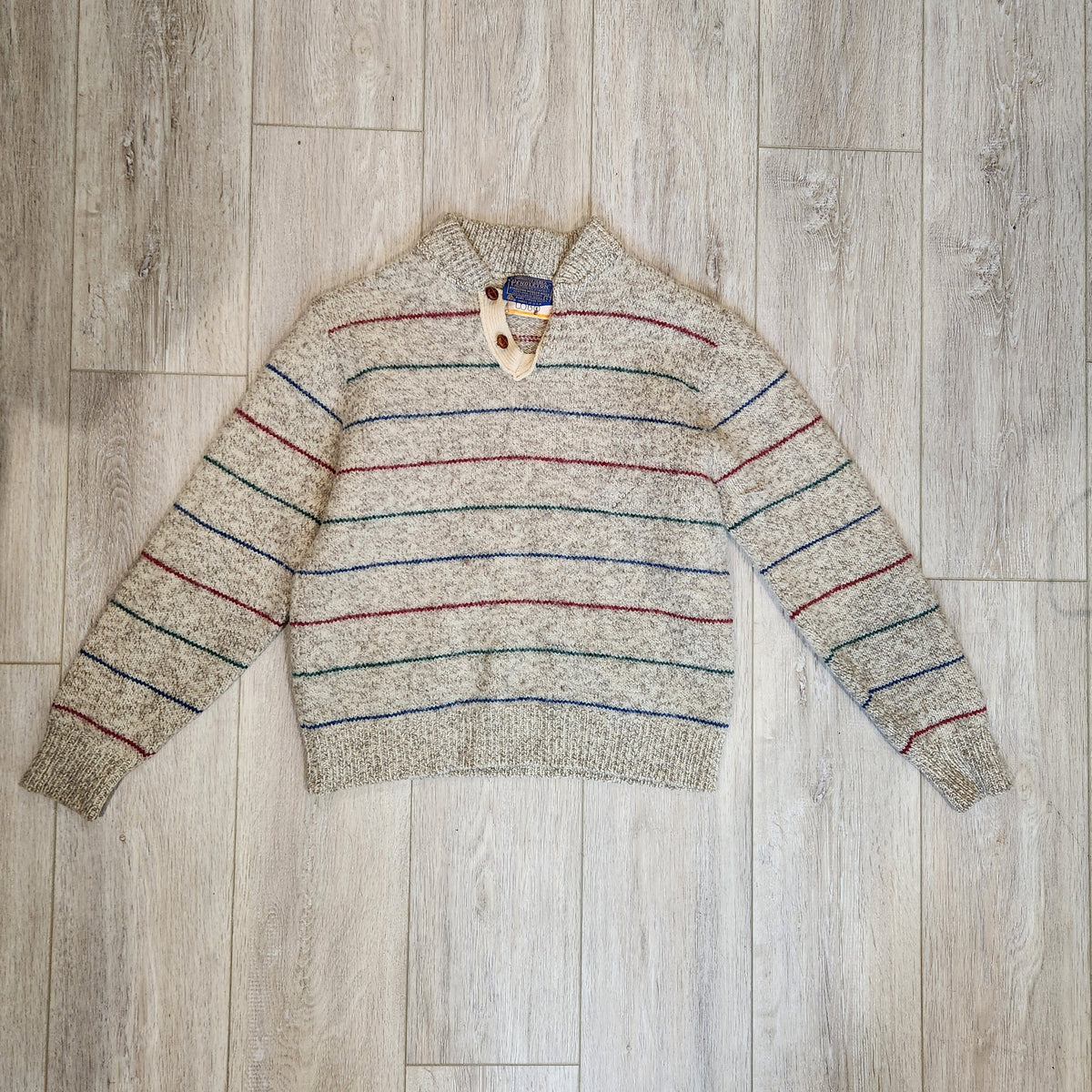 Vintage LOBO by Pendleton Virgin Wool Striped Henley Sweater — Made in USA