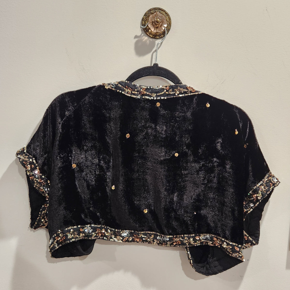 Flashback Black Velvet Sequin-Trim Cropped Evening Jacket XL