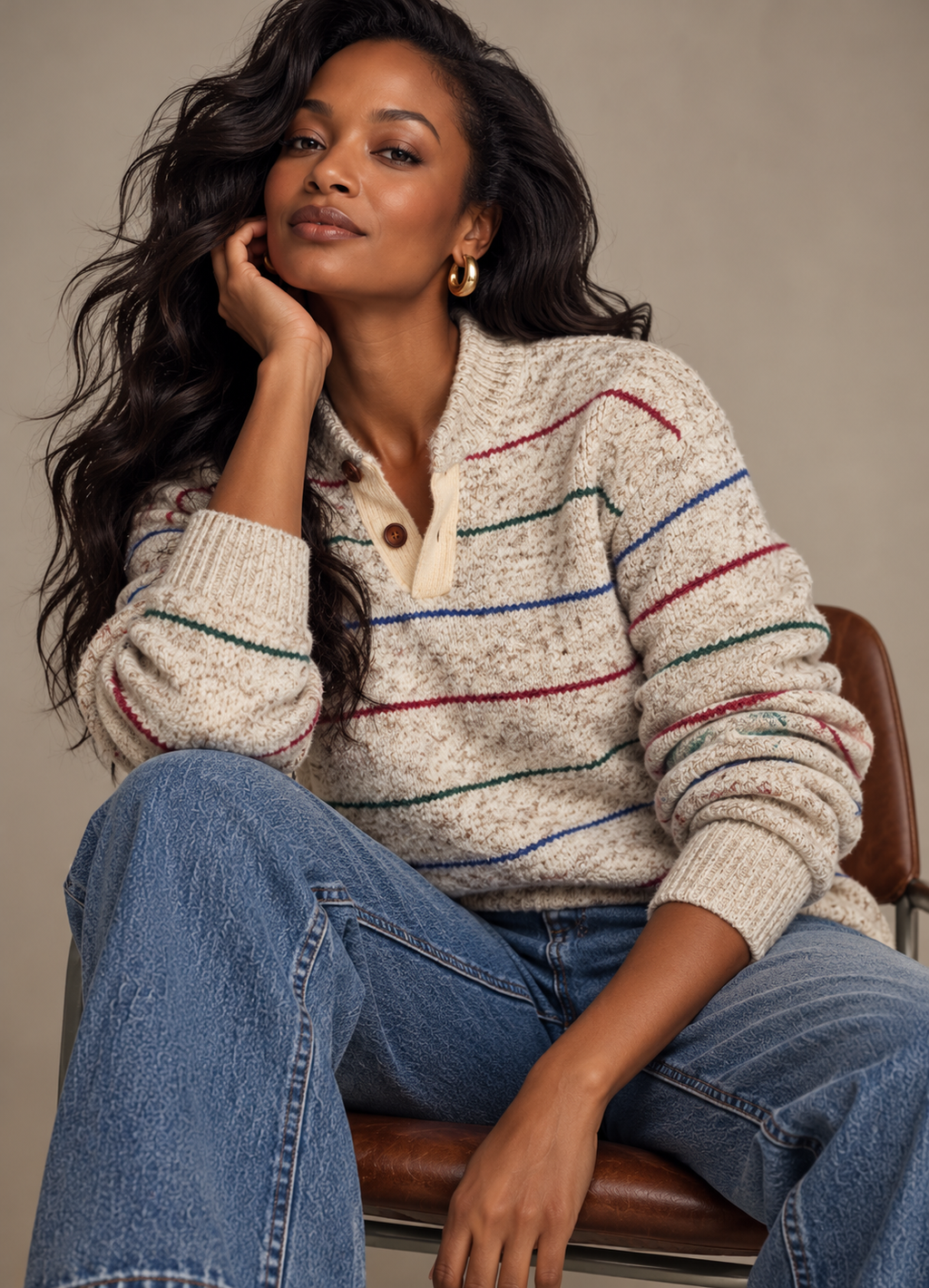 Vintage LOBO by Pendleton Virgin Wool Striped Henley Sweater — Made in USA