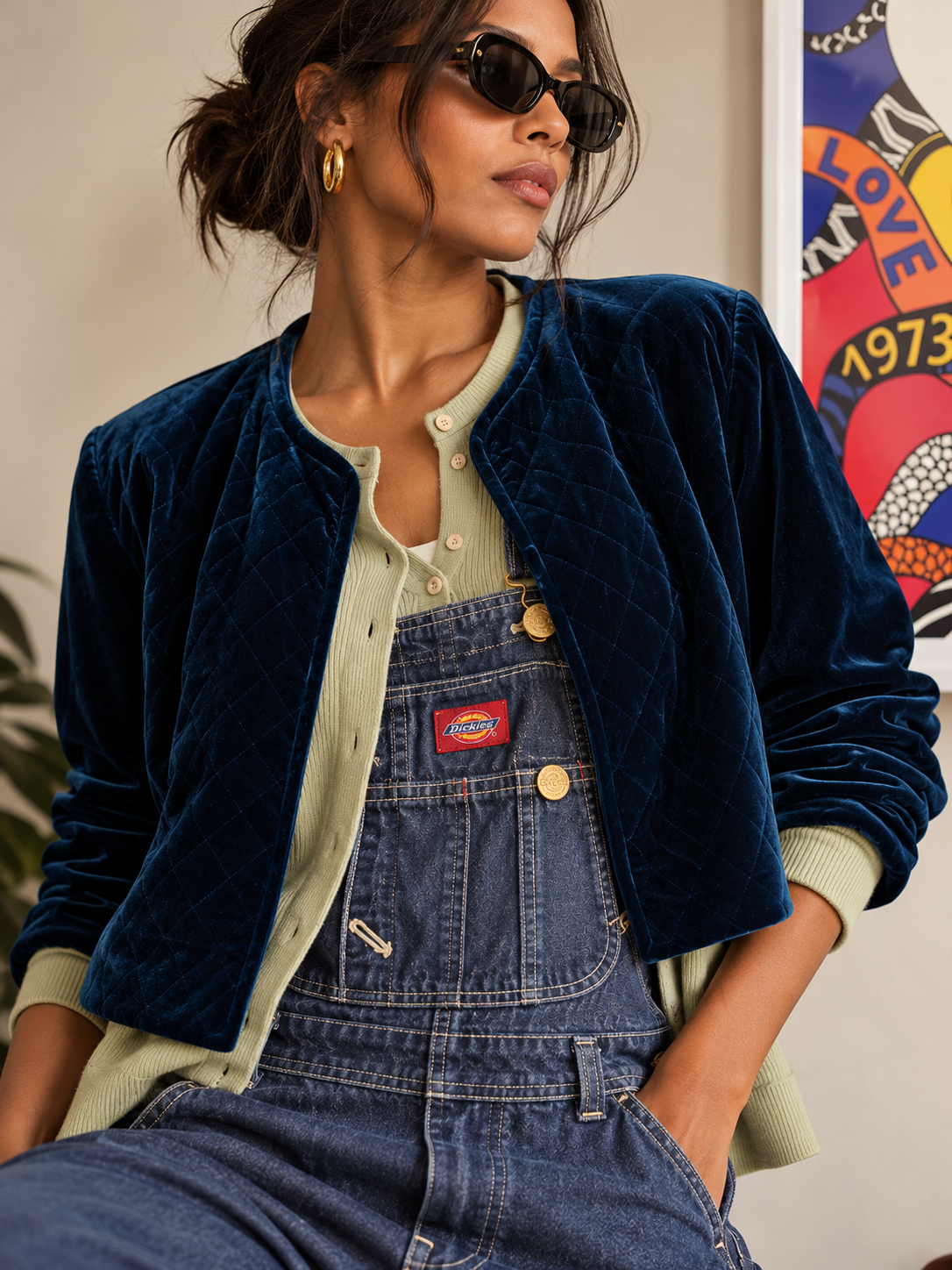 Susan Graver Style Midnight Blue Quilted Velvet Jacket | Size L