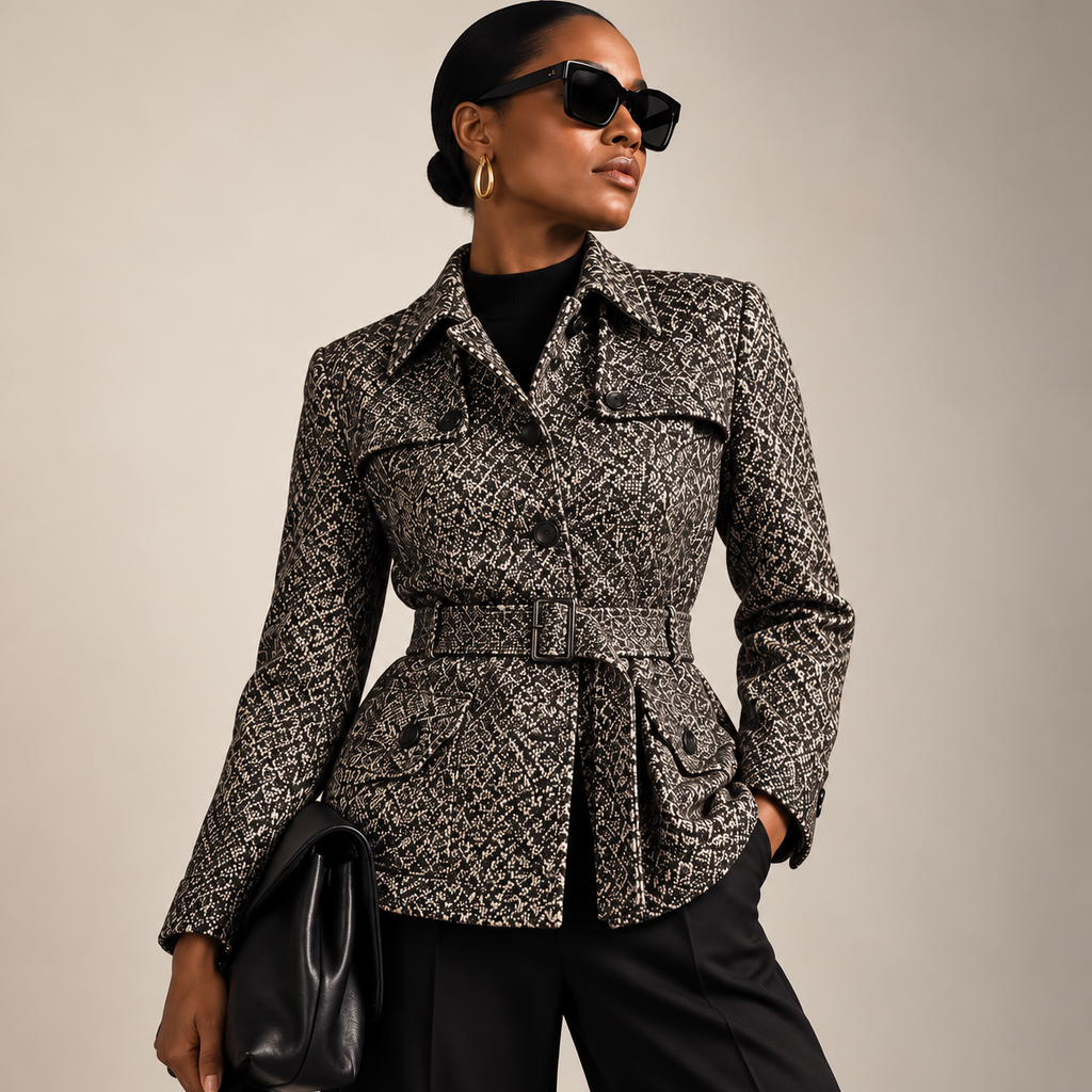 Worldly Things by Kamanta Italian Wool, Alpaca & Cashmere Belted Tweed Jacket