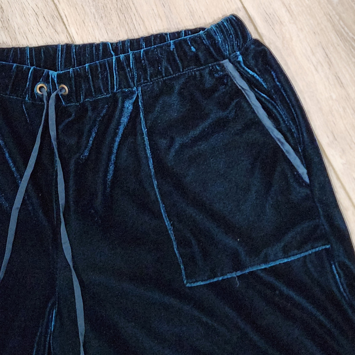 Midnight Blue Velvet Wide-Leg Cargo Pants