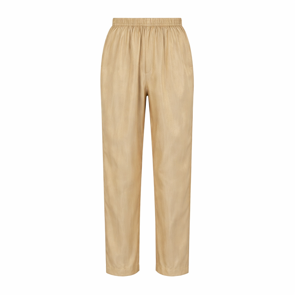 Vintage Champagne Gold Silk Lounge Set – 90s Minimalist Jacket & Trousers – Made in USA