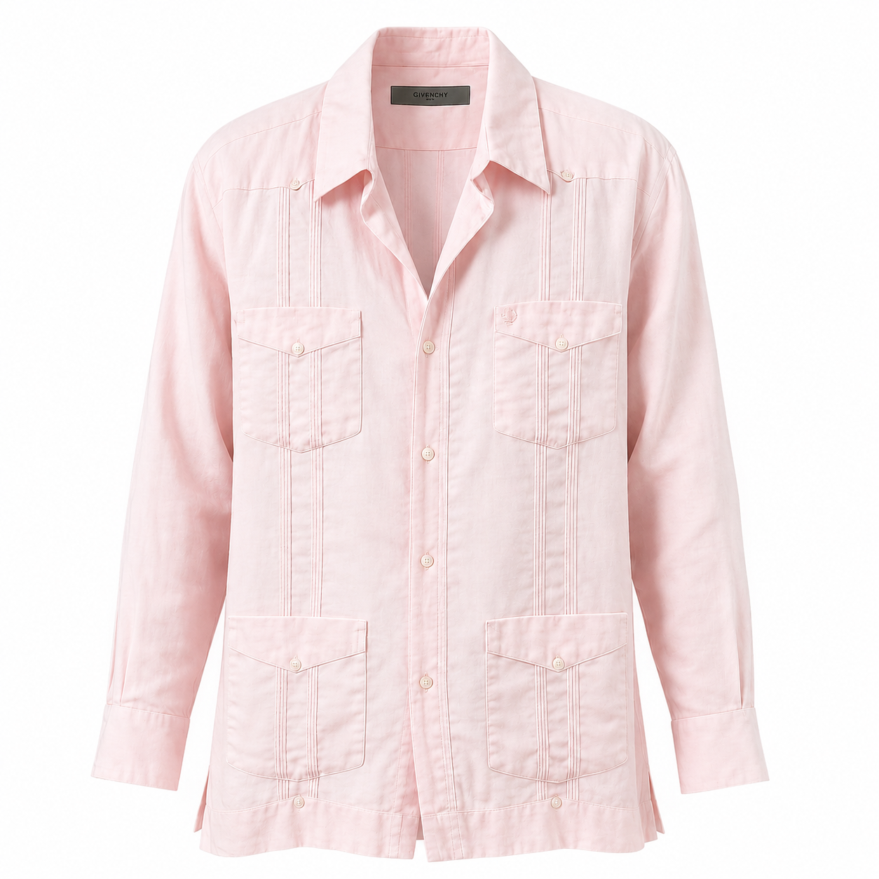 Vintage Givenchy Men Pale Pink Linen Guayabera Shirt Size L