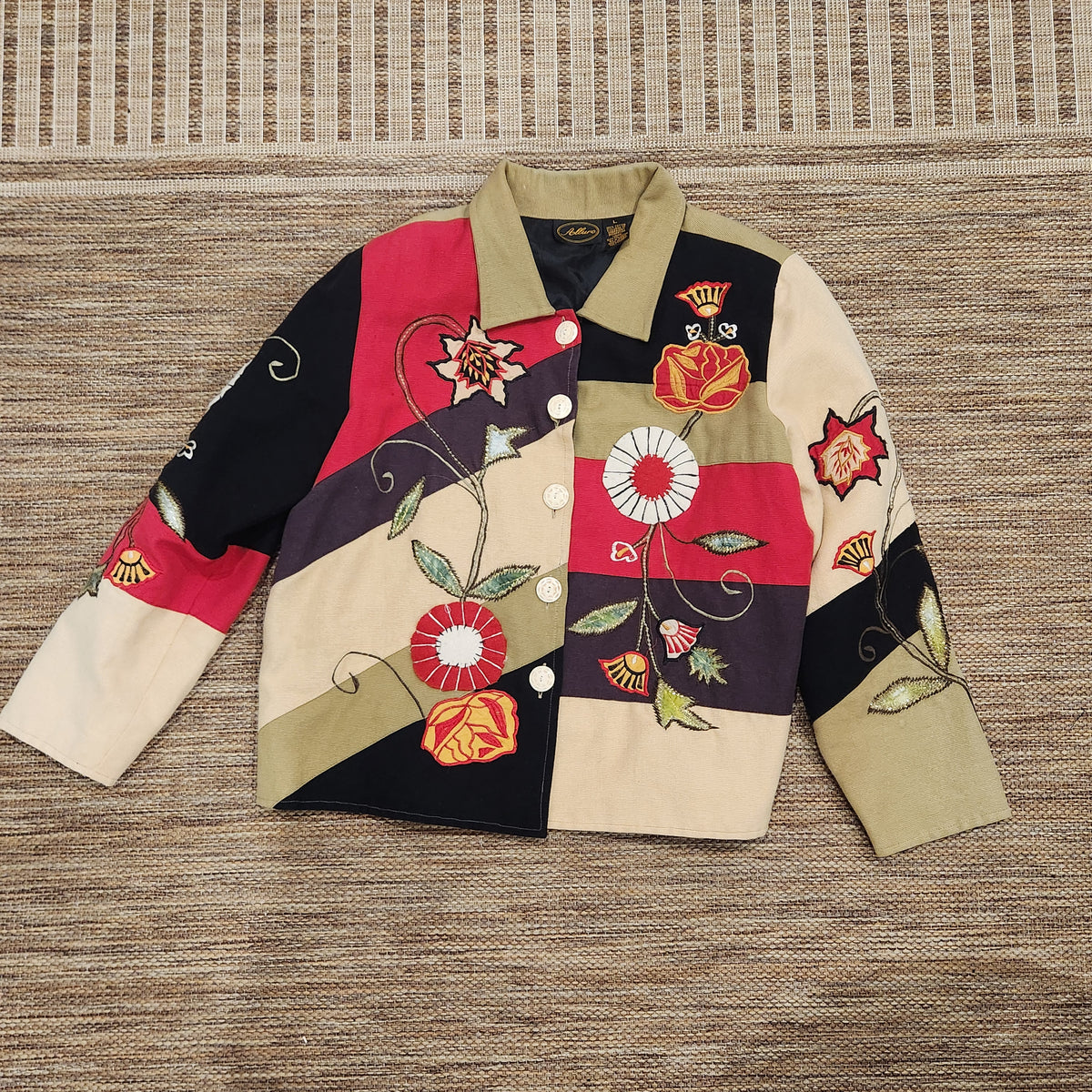 Vintage 1990s Allure Embroidered Patchwork Artwear Jacket — Size L