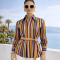 70s Beene Bazaar Vintage Geoffrey Beene “BEENE” Graphic Stripe Belted Tunic Shirt  size 12