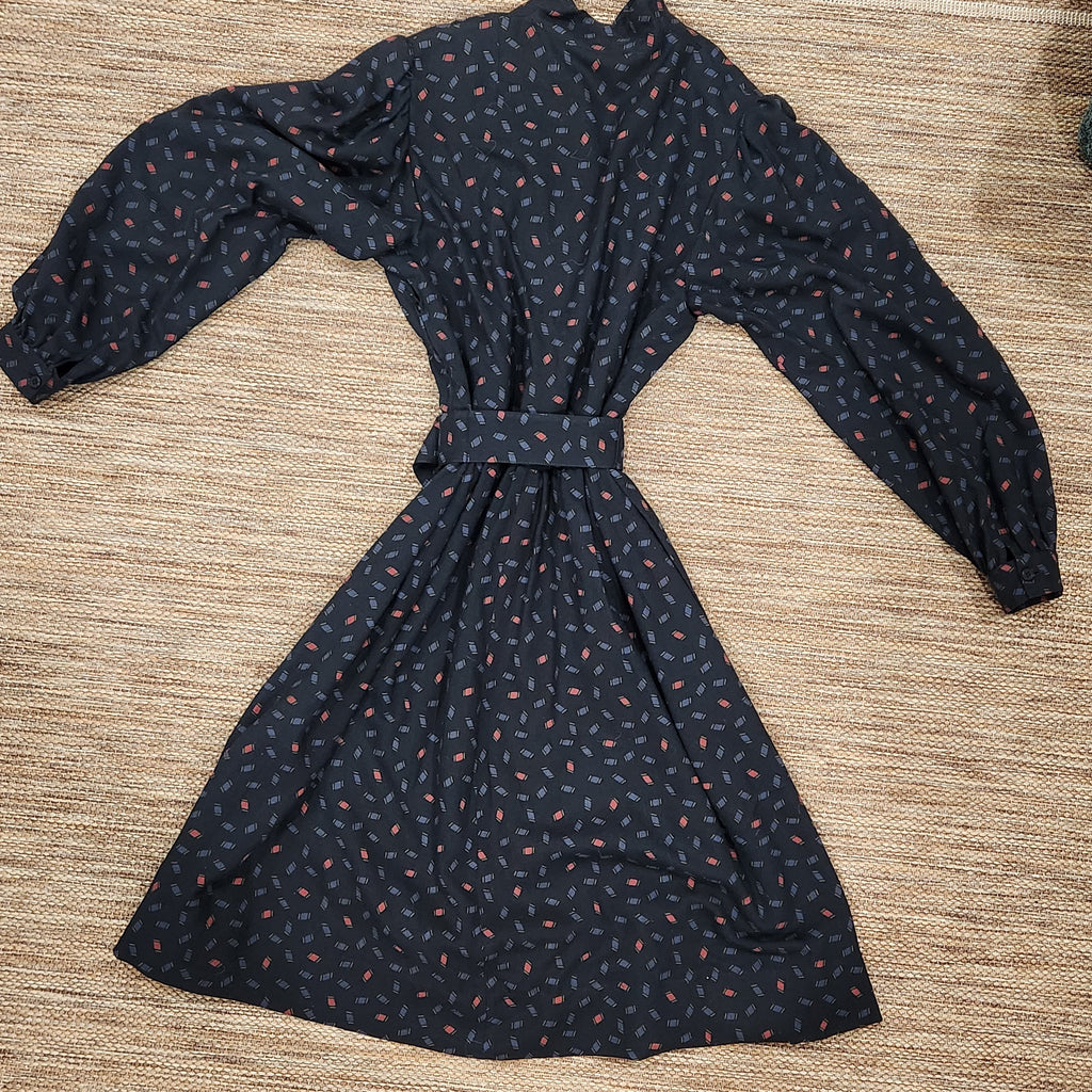 Vintage Long Sleeve Button Front Midi Dress