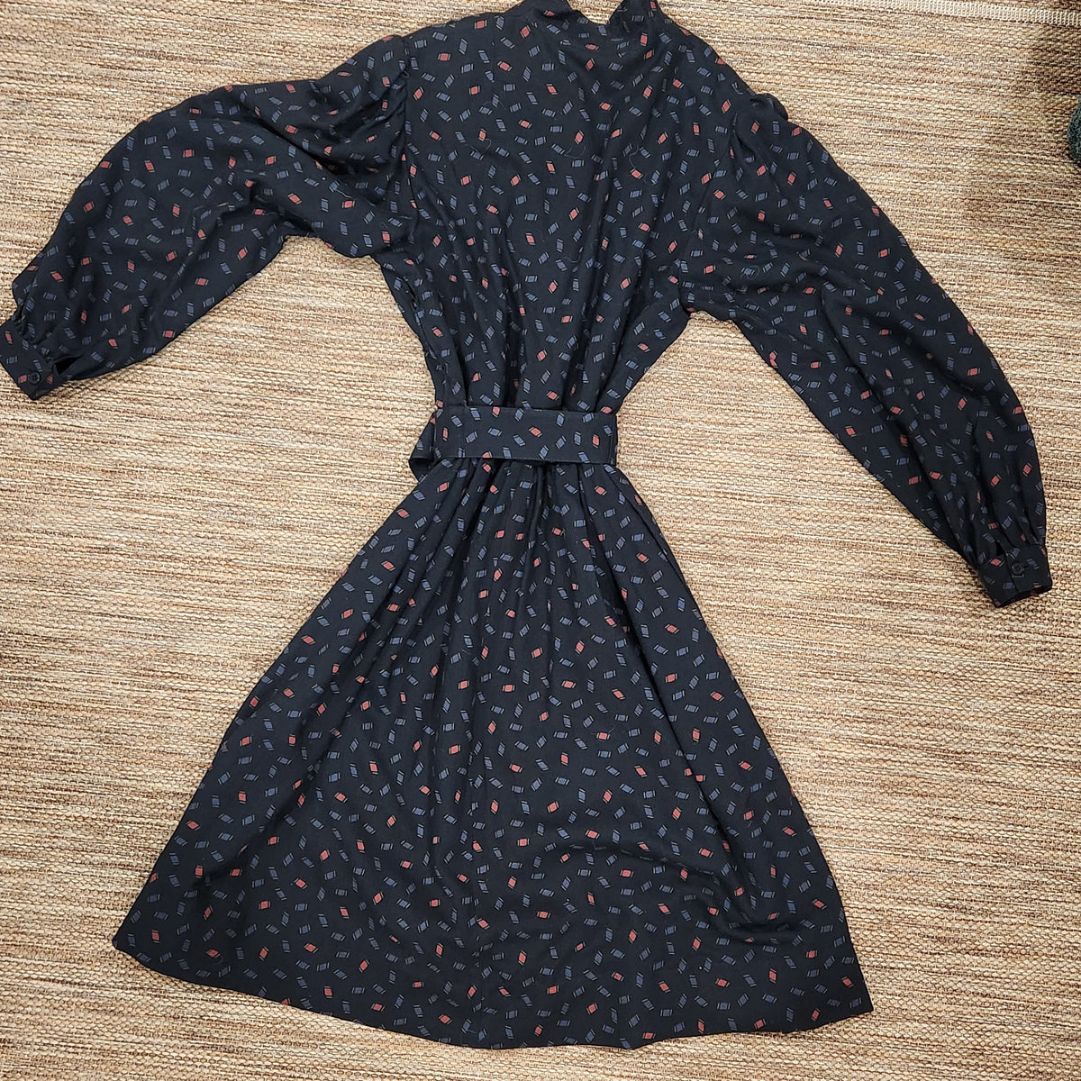 Vintage Long Sleeve Button Front Midi Dress