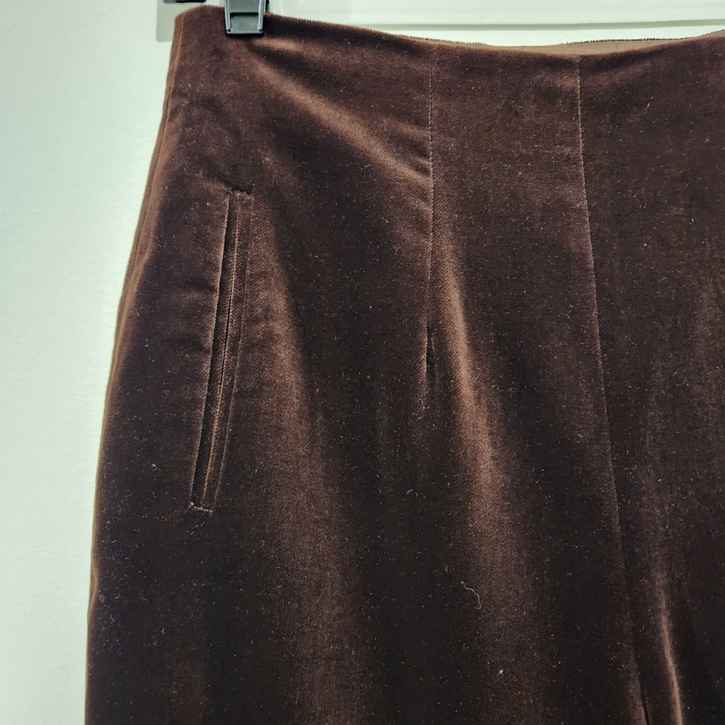 Vintage MONDI Chocolate Brown Cotton-Modal Velvet Trousers — Size 12