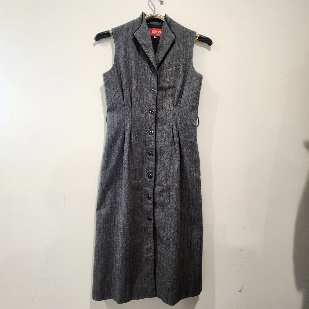 Vintage Sasson Wool-Blend Pinstripe Sleeveless Midi Dress