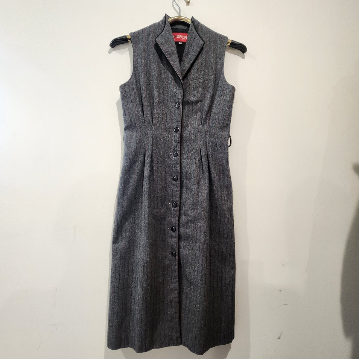 Vintage Sasson Wool-Blend Pinstripe Sleeveless Midi Dress