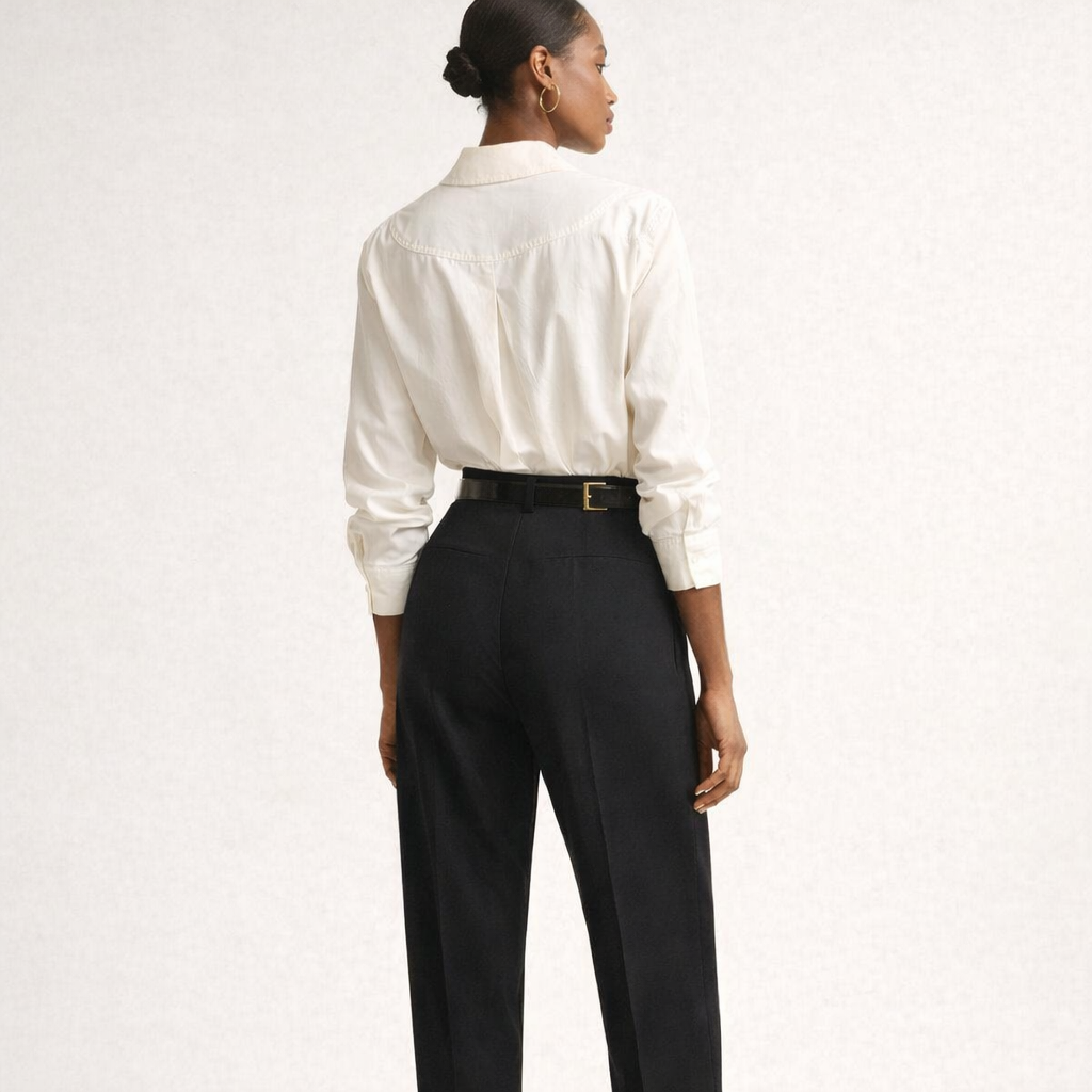 Vintage Donna Karan White Cotton Shirt Bodysuit — Tailored Blouse | 90s Minimalist Designer  Size 10