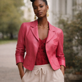 Pink Leather Blazer Jacket Size M