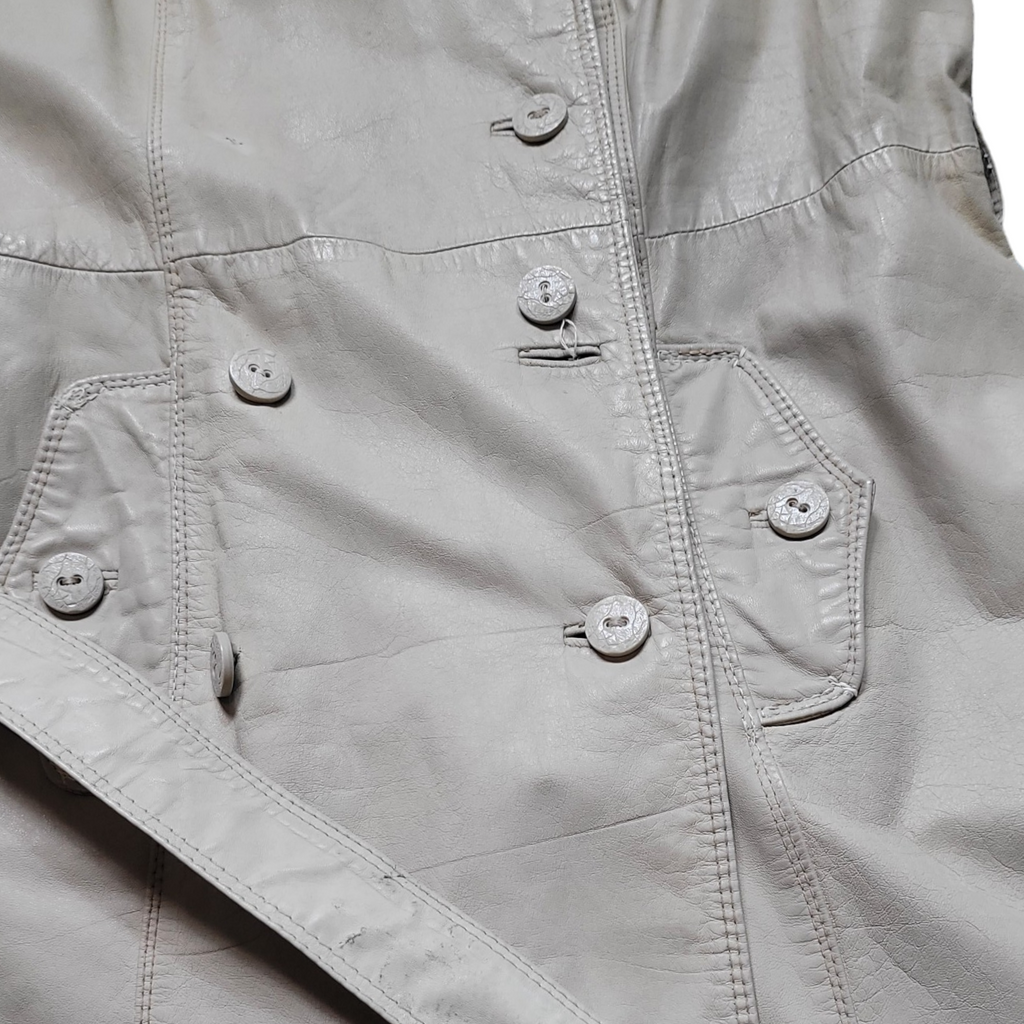 70s Vintage Leather Trenchcoats Bone Belted Leather Trench Coat Size M