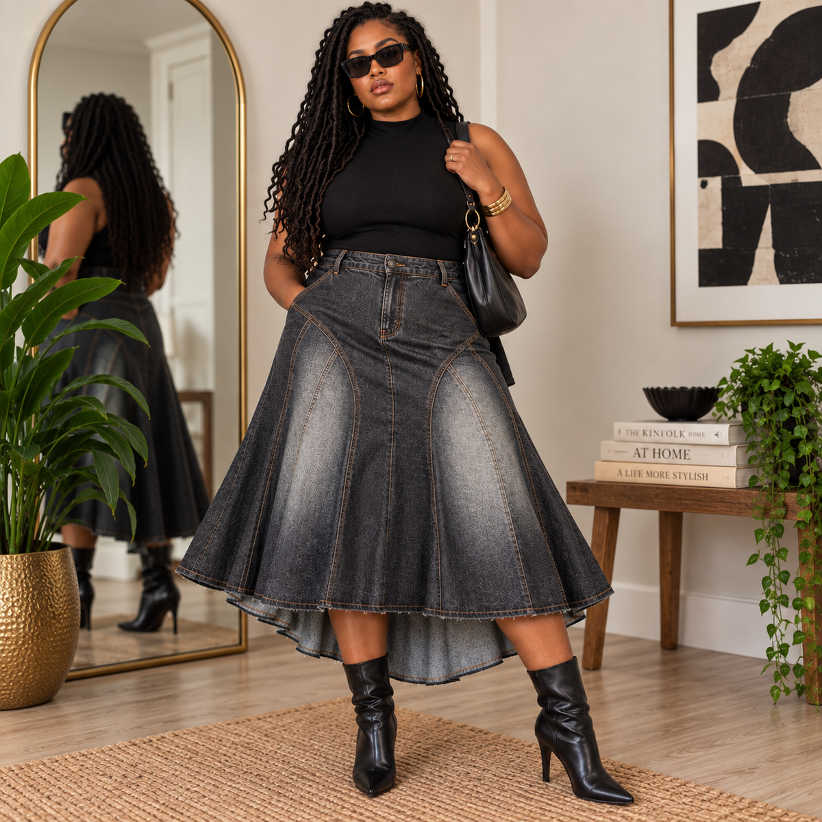 Vintage 2000s Metro 7 Sculptural High-Low Denim Skirt — Size 14