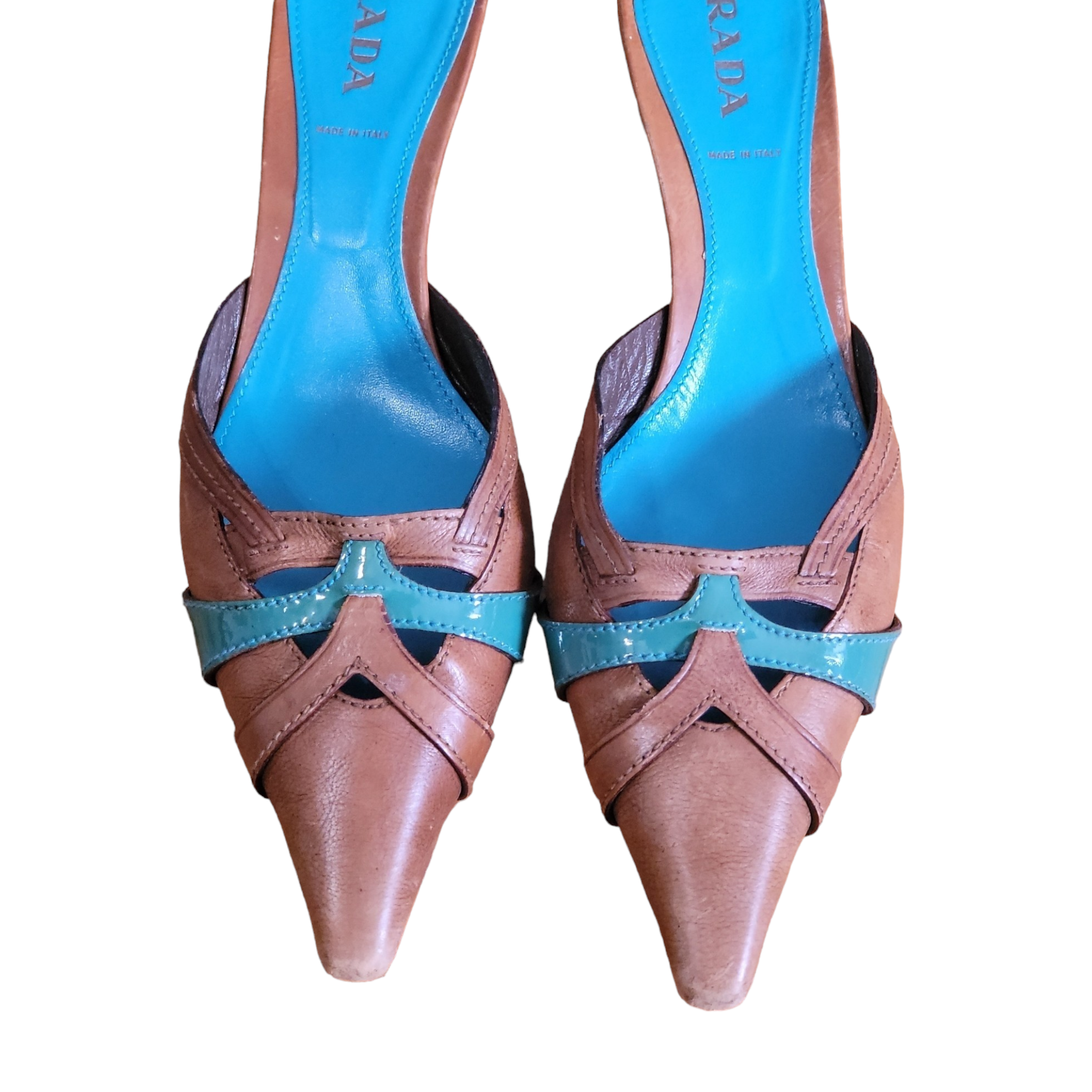 90s Vintage Prada Pointy Toe Kitten Heel Mules Size 38.5