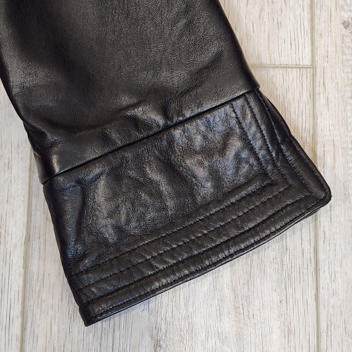 Jeannette Andrall Vintage Black Leather A-Line Coat with Attached Fringed Scarf