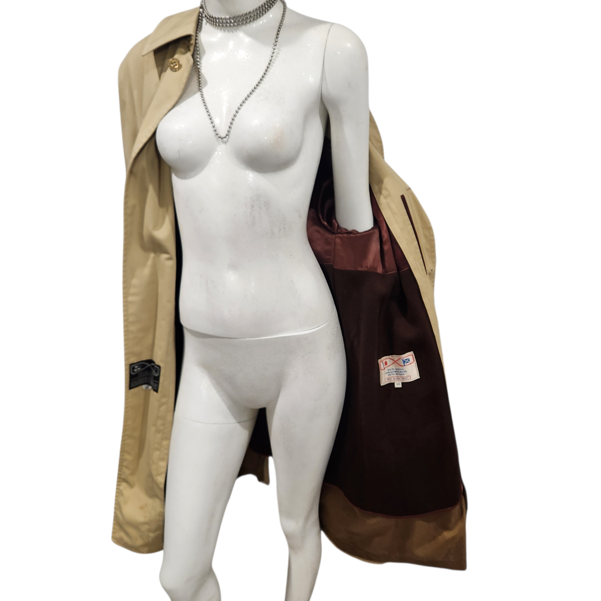 60s  Buoy Cloth Trench with Removable Wool & Camel Hair Lining Talon Zipper Size 38