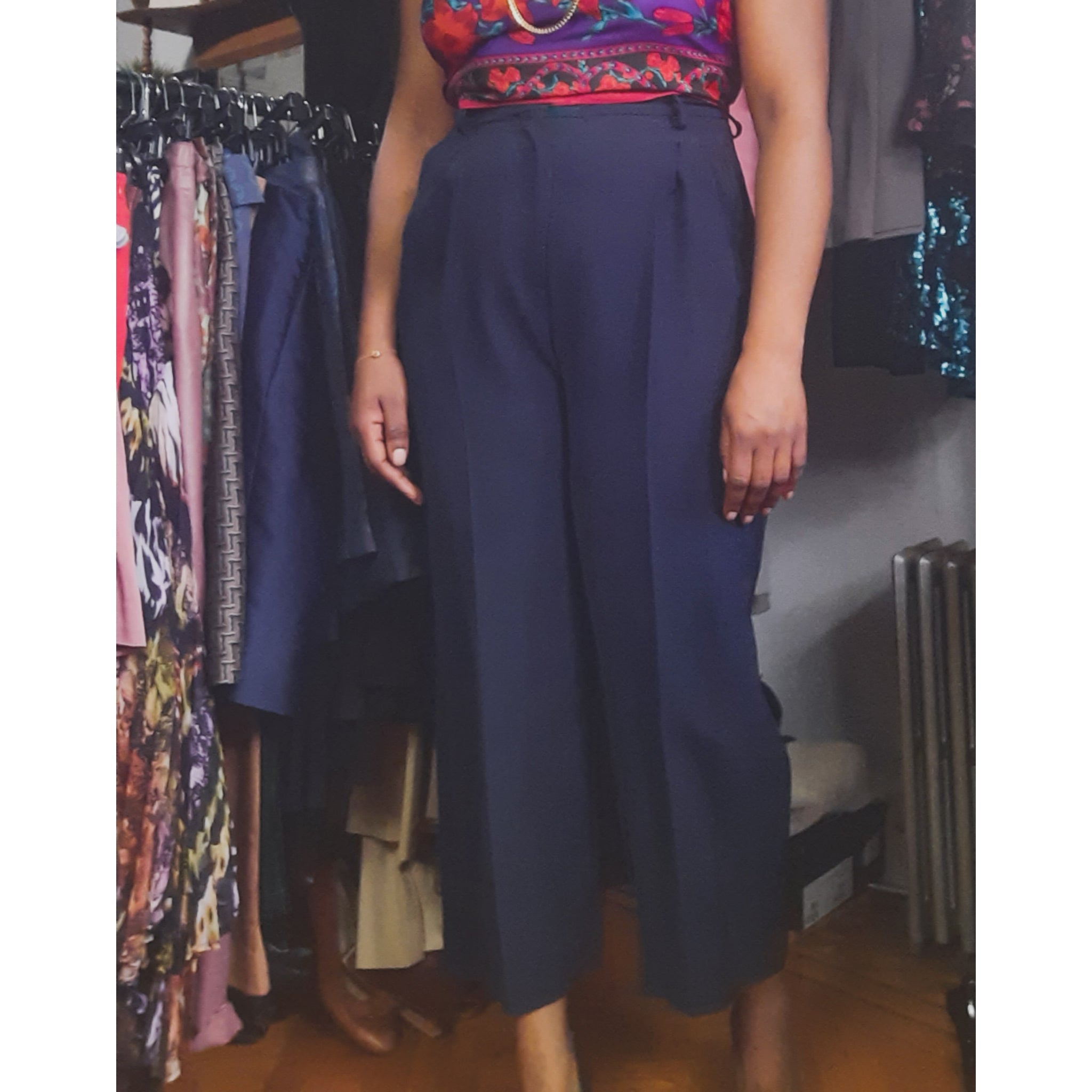 Antonio Beradi Navy Highwaist Pleat Trousers Size 42