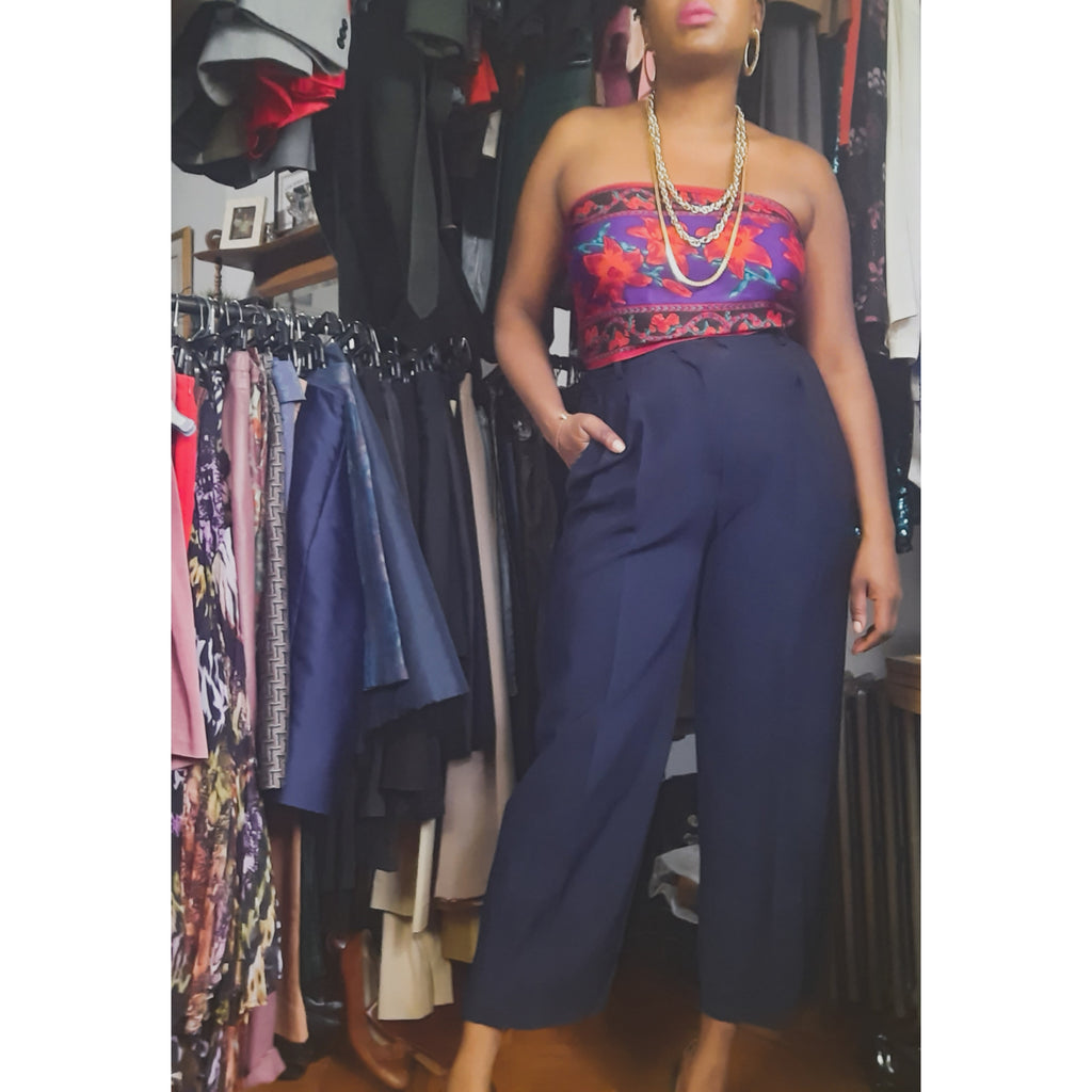 Antonio Beradi Navy Highwaist Pleat Trousers Size 42