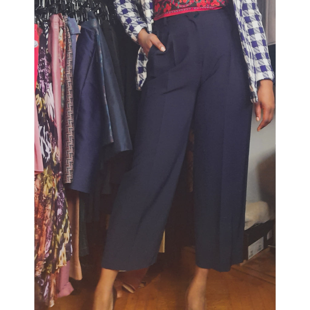 Antonio Beradi Navy Highwaist Pleat Trousers Size 42