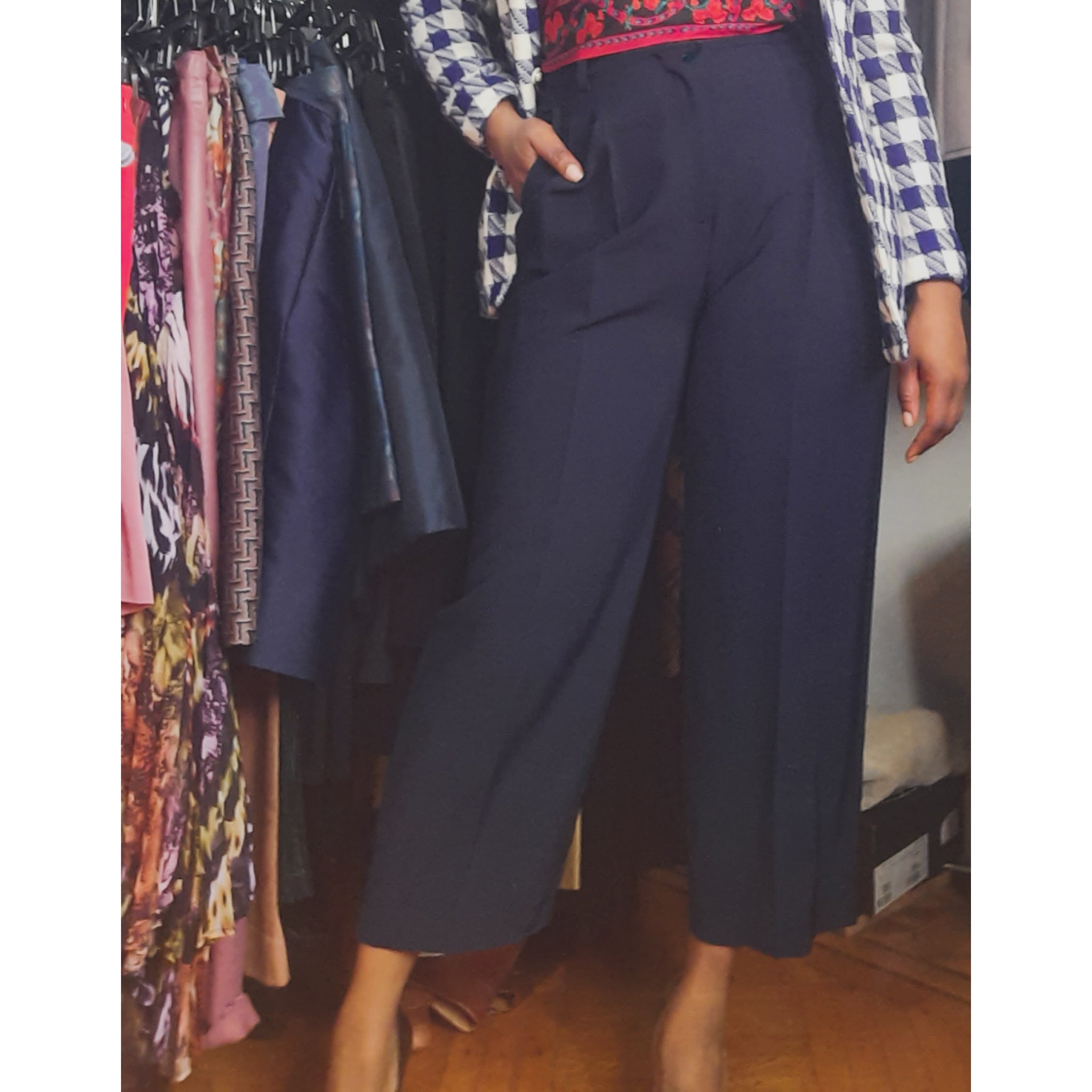 Antonio Beradi Navy Highwaist Pleat Trousers Size 42