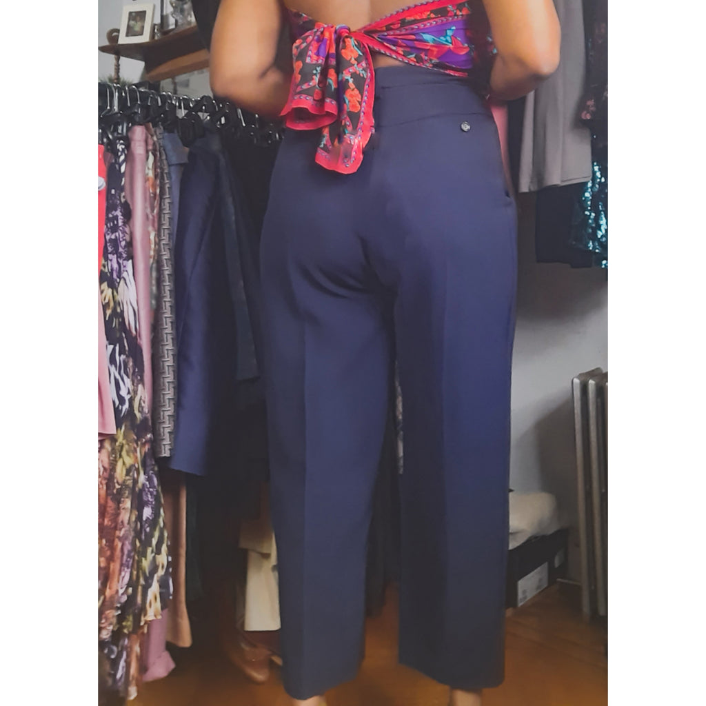 Antonio Beradi Navy Highwaist Pleat Trousers Size 42