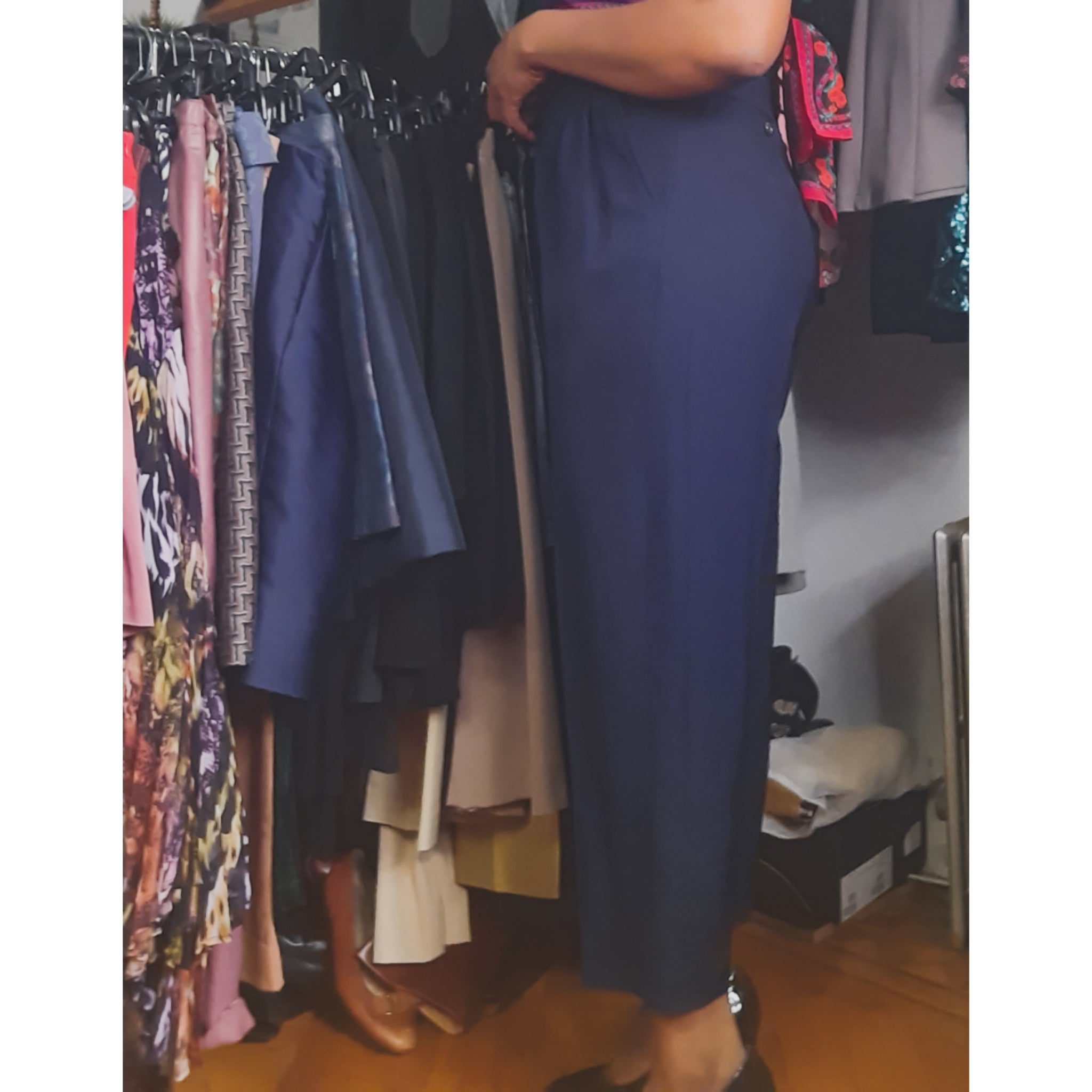 Antonio Beradi Navy Highwaist Pleat Trousers Size 42