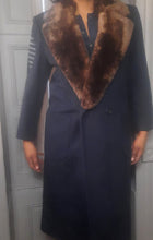 Load image into Gallery viewer, Paul Levy Designs Beaver Collar Navy Blue Wool Coat  sz. M
