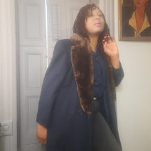 Load image into Gallery viewer, Paul Levy Designs Beaver Collar Navy Blue Wool Coat  sz. M