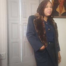 Load image into Gallery viewer, Paul Levy Designs Beaver Collar Navy Blue Wool Coat  sz. M
