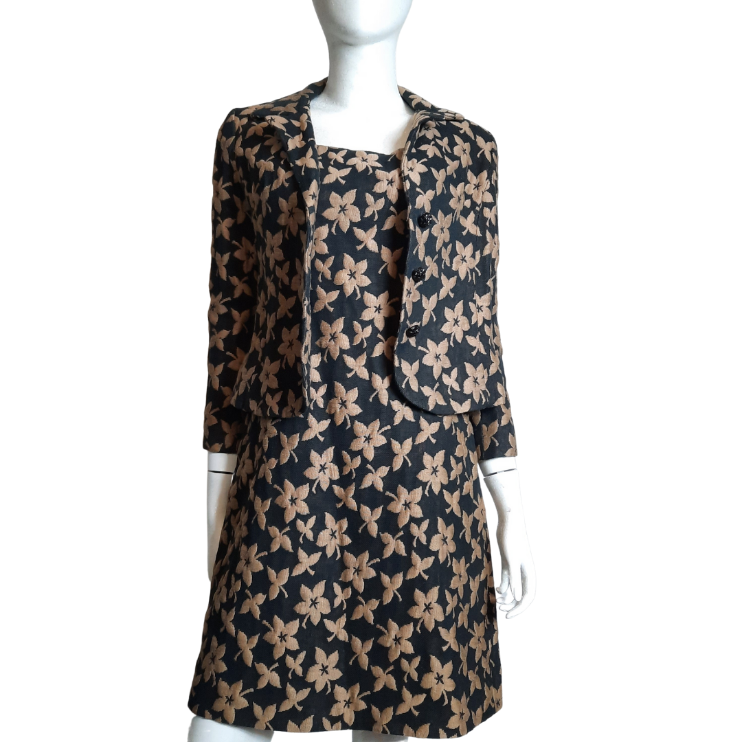 1950s Floral Print Sheath Dress & Jacket Size S