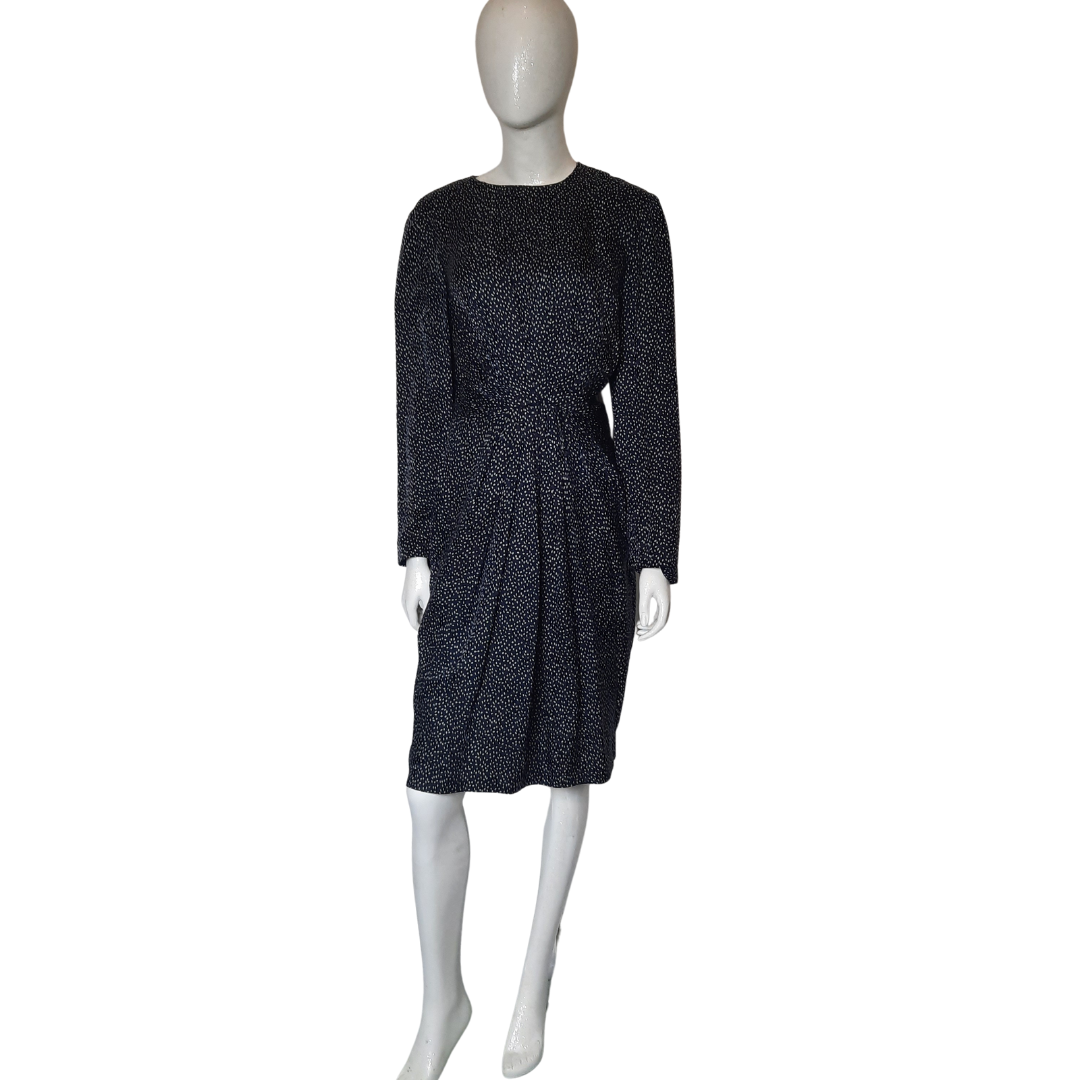 Vintage - Polka Dot-  Silk - Dresses -  Navy Blue