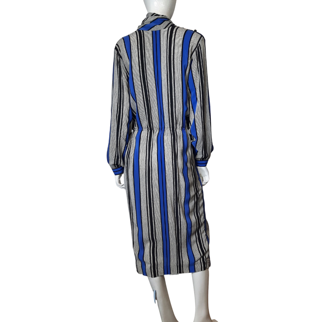 Vintage Blue Silk Stripe Blousan Dress Size L