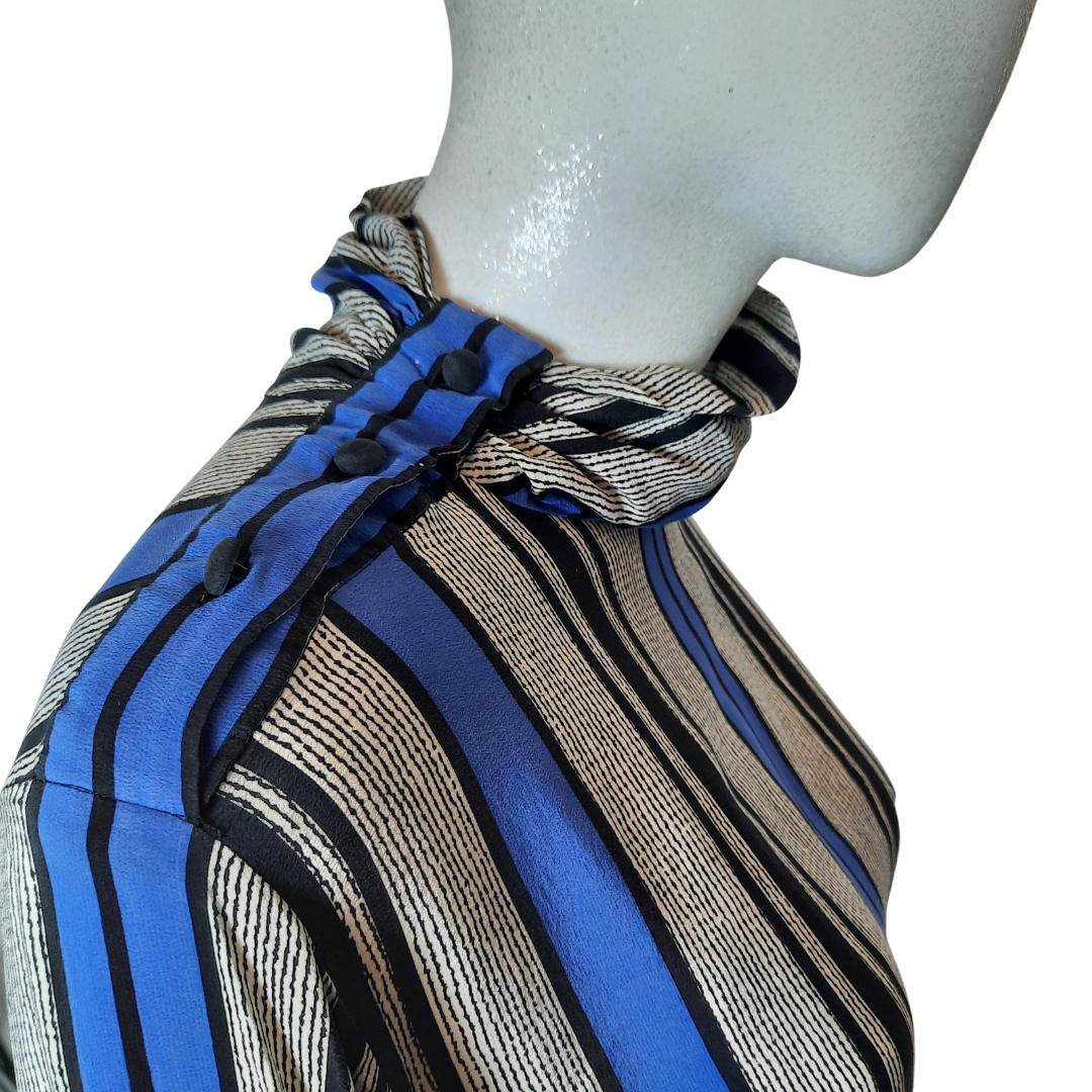 Vintage Blue Silk Stripe Blousan Dress Size L