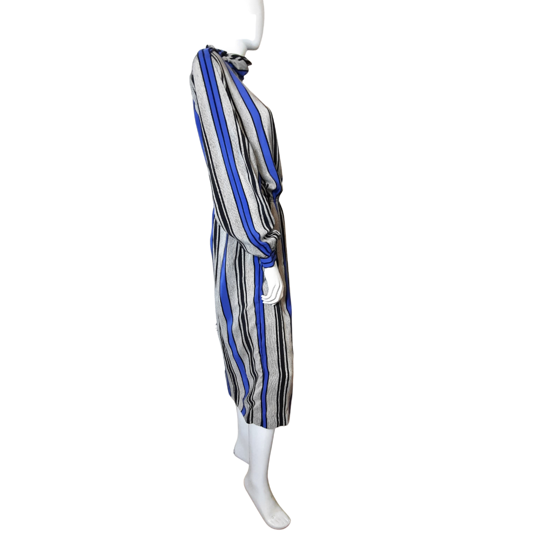 Vintage Blue Silk Stripe Blousan Dress Size L
