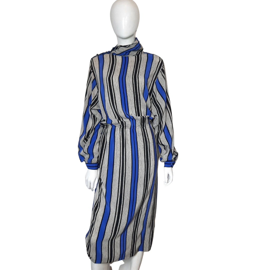 Vintage Blue Silk Stripe Blousan Dress Size L