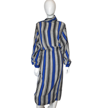 Load image into Gallery viewer, Vintage Blue Silk Stripe Blousan Dress Size L
