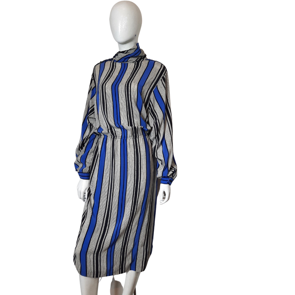 Vintage Blue Silk Stripe Blousan Dress Size L