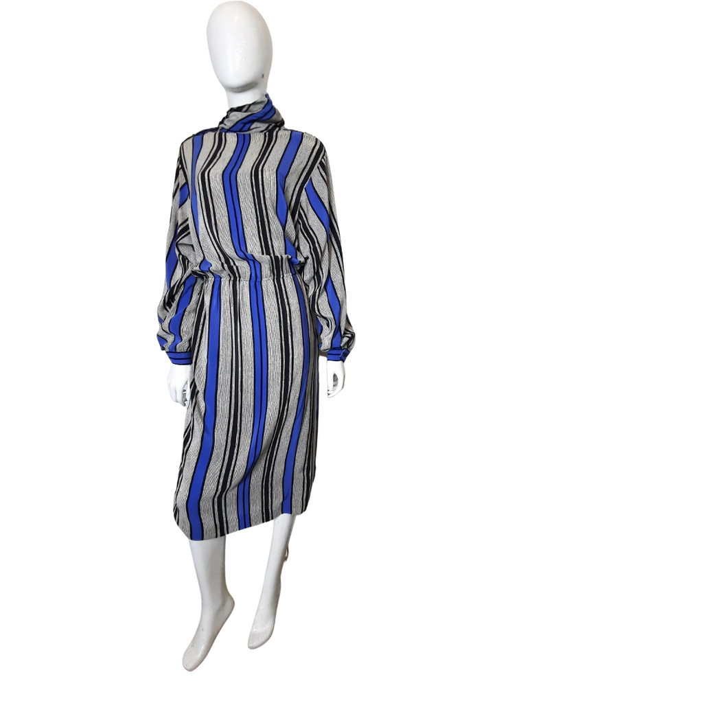 Vintage - Dresses - Silk - Stripe - Midi - Dress - Lucille Golden 
