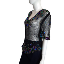Load image into Gallery viewer, Laurence Kazar New York Beaded Bodice Blouse Size L