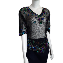 Load image into Gallery viewer, Laurence Kazar New York Beaded Bodice Blouse Size L
